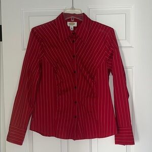 Talbots Red Button Down Shirt with Pinstripes